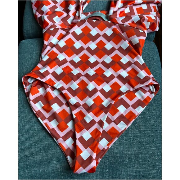 Silvia Tcherassi "Canobbio" Deep-V One Piece Swimsuit | Sz S | Geometric Rouge - Picture 5 of 7